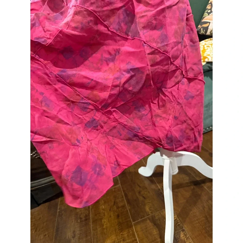 Click by Color Me Cotton Pink Purple Abstract Handkerchief Hem Midi Skirt Vintag